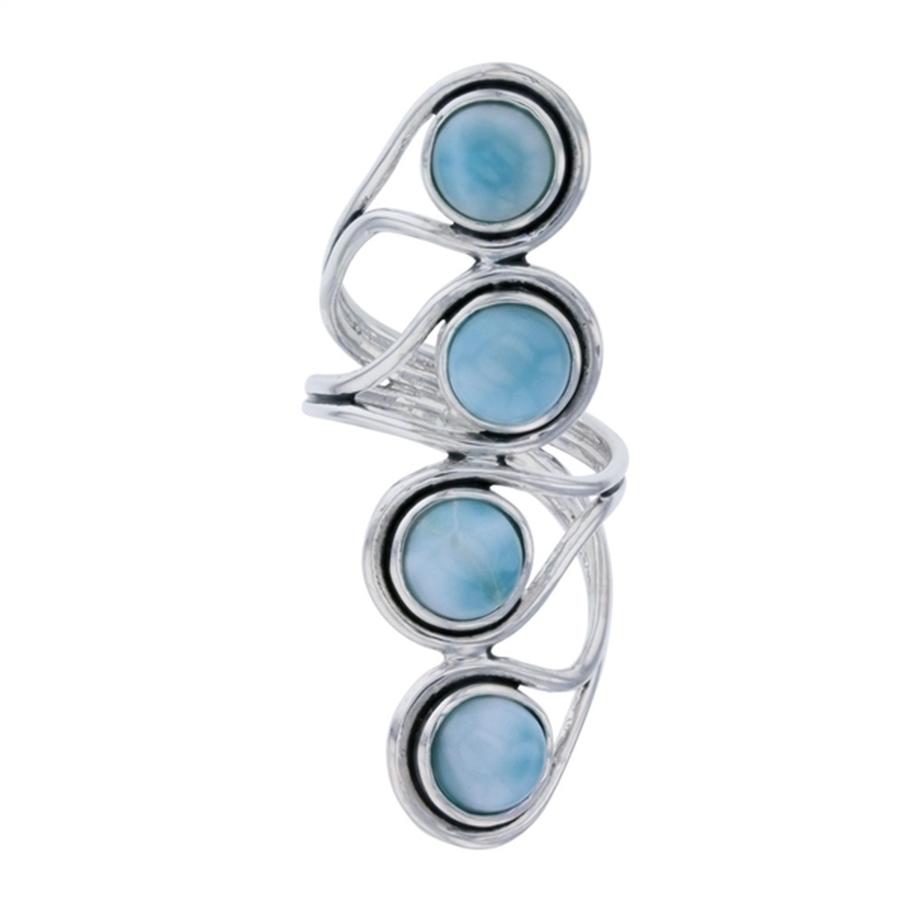 925 Sterling Silver Larimar 4 Round Linear Ring 7 gm